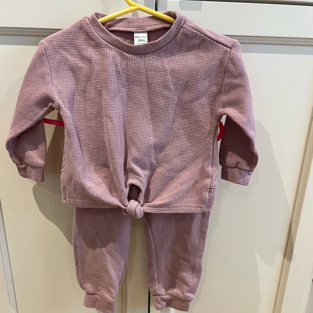Petit Lem Pink Waffle Knit Baby Outfit 18m